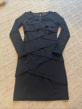White House Black Market Black Lace Long-Sleeve Layered Dress
